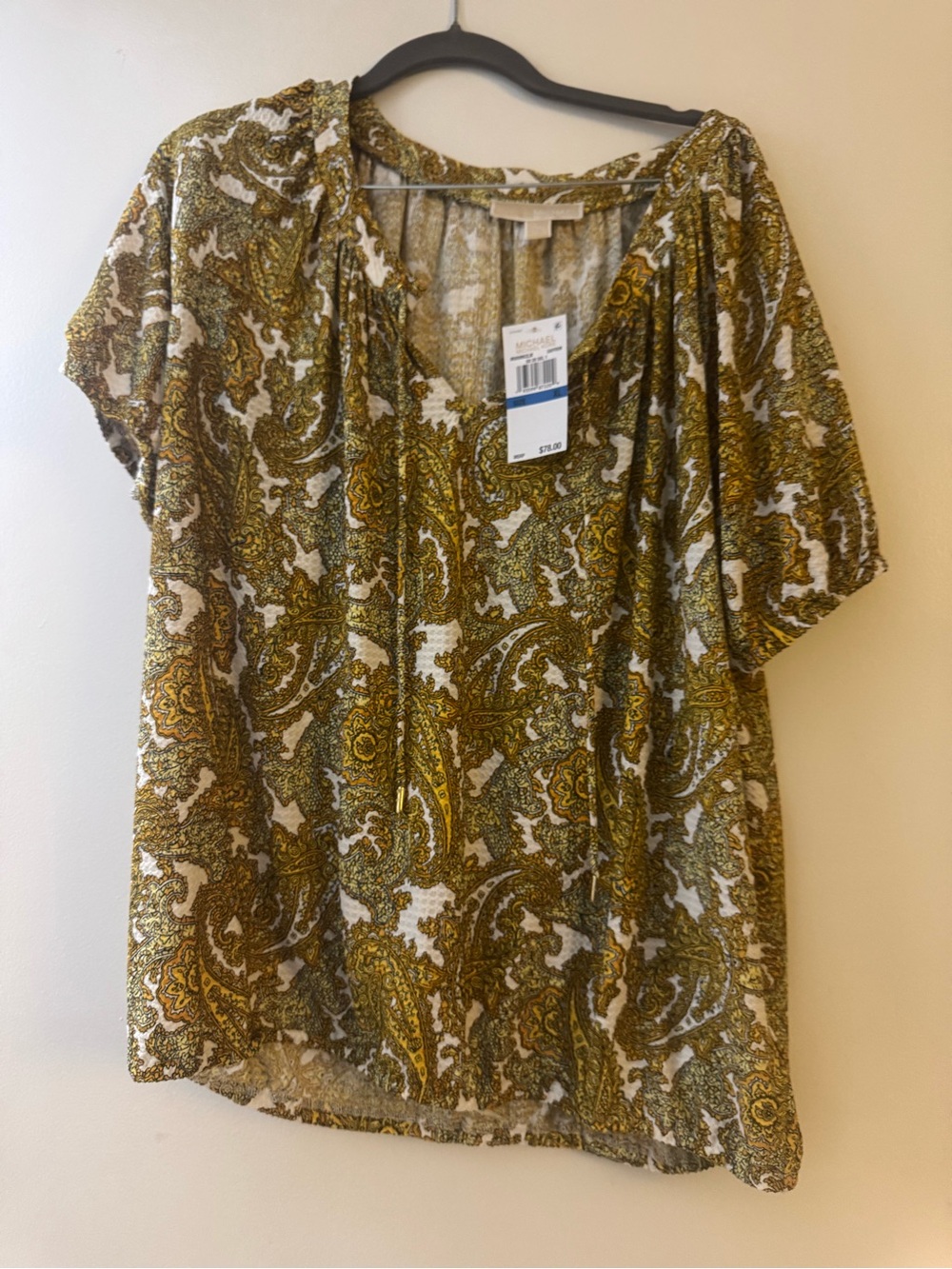 Michael Kors Olive Paisley Short Sleeve Blouse